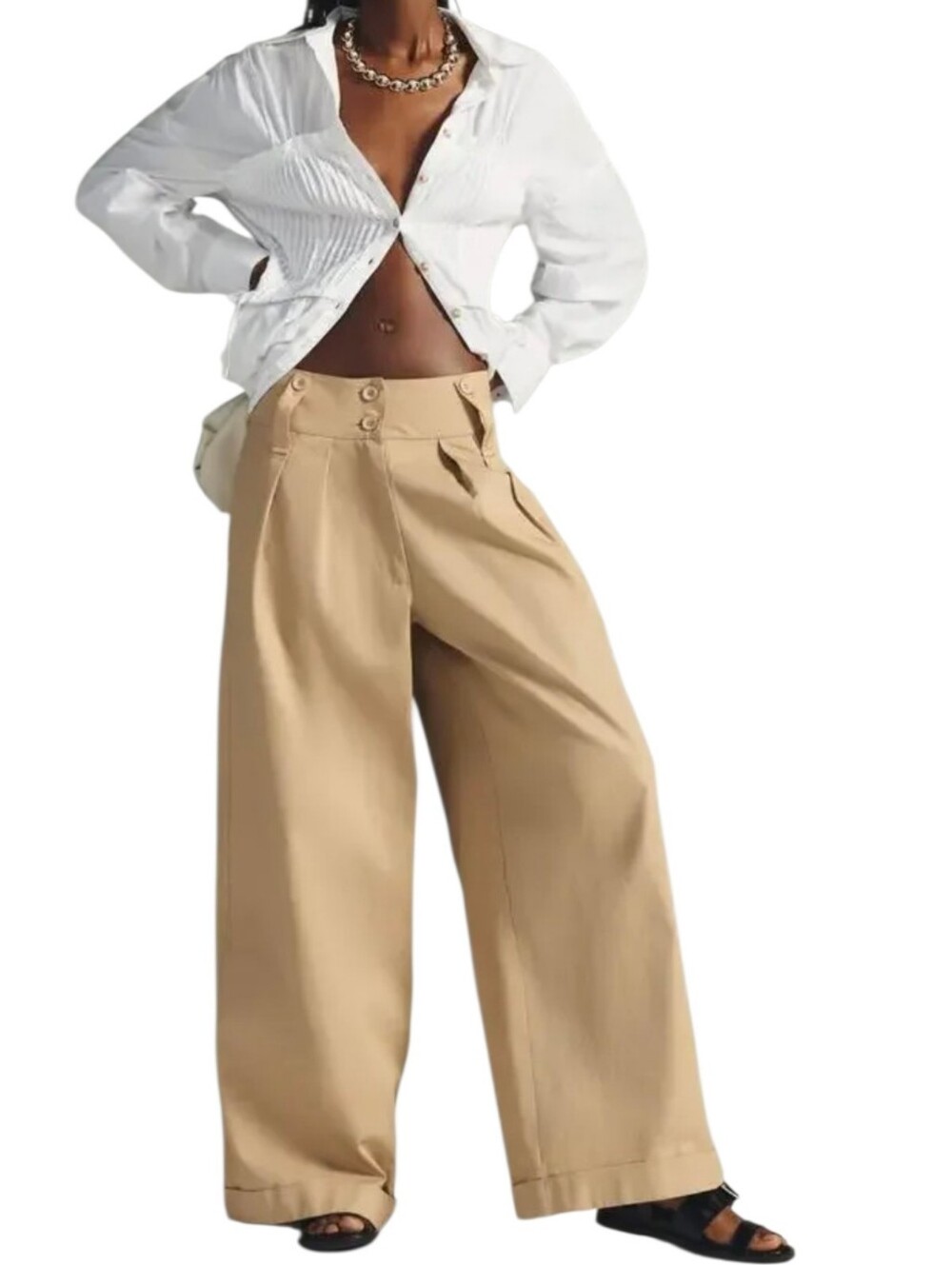 Anthropologie Tiny Ulysses High Waist  Wide Leg Pants M Chinos Slacks Baggy Tan